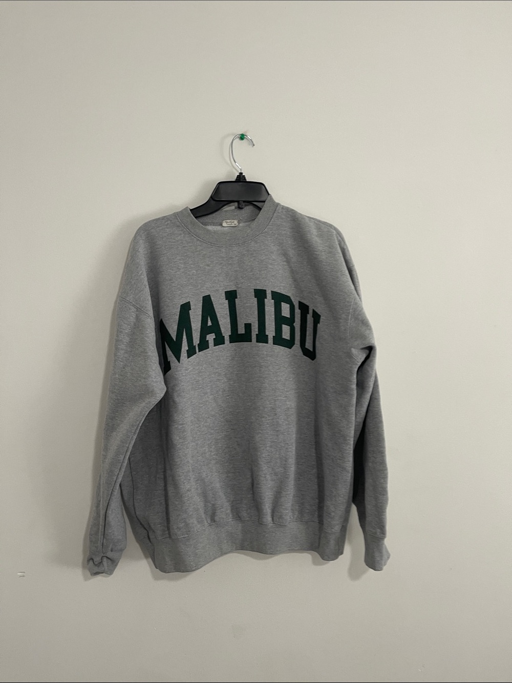 Men’s Malibu Gray Crewneck Sweatshirt with Dark Green Logo